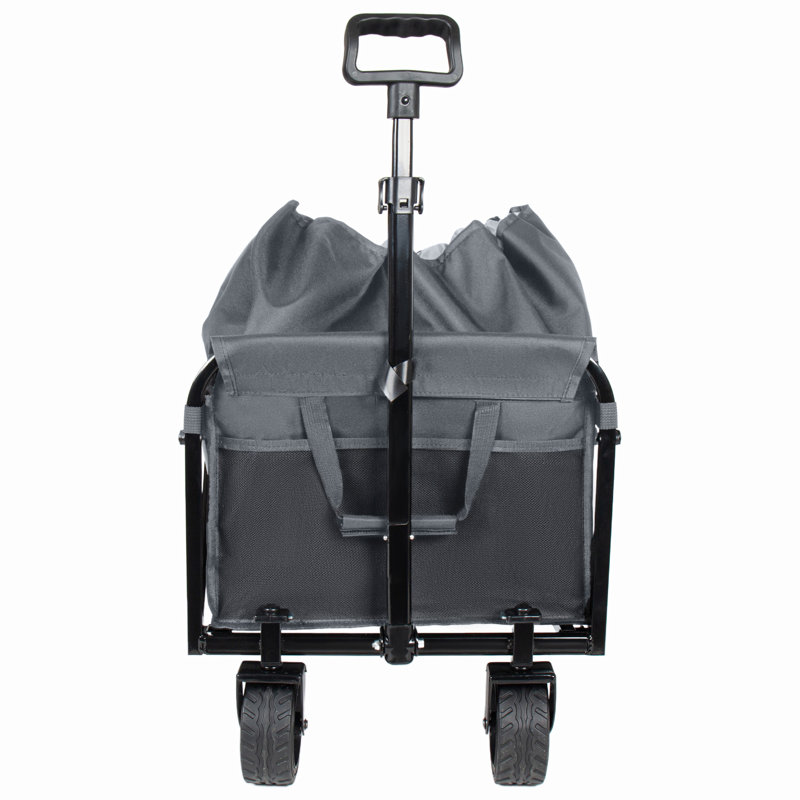 Chariot utilitaire extensible à deux couches avec de larges roues et une capacité de 220 lb pour le camping, le magasinage et le jardinage, gris