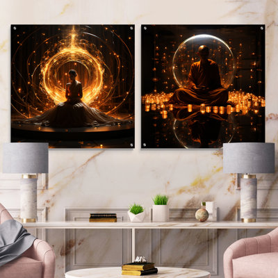 «Enlightenment Glow - Bouddhisme», ensemble de 2 peintures murales en acrylique