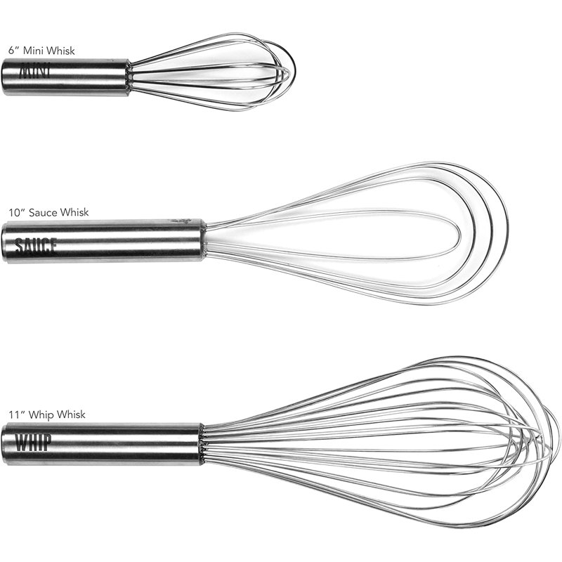 Tovolo Stainless Steel Whisk Whip Kitchen Utensil Bundle - Set of 3 with Sauce Whisk