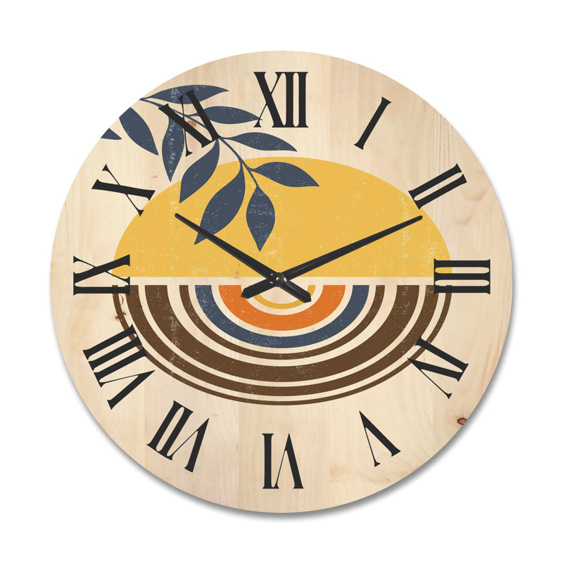 Horloge murale abstraite Sun Moon Leaves III, Grand