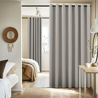 Extra Wide 100% Blackout Linen Curtain Panel, Light Grey, 100 inch per Panel, Energy Smart Divider Room Drape Thermal Insulated Drape for Shift Worker, Bedroom, 1 panel