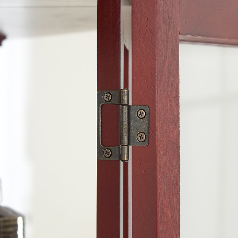 Corner Curio Cabinet with Lights, Adjustable Tempered Glass Shelves, A Mirrored Back, Cherry