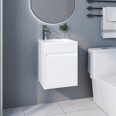 Meuble-lavabo flottant pour salle de bain avec lavabo et 1 porte