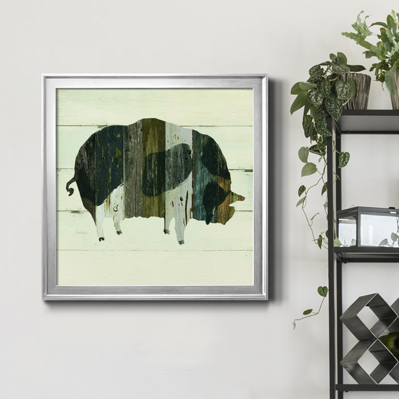 Woodgrain Pig - Peinture sur toile encadrée, H 30,5 po x l 30,5 po x P 1,5 po, Encadrement argenté