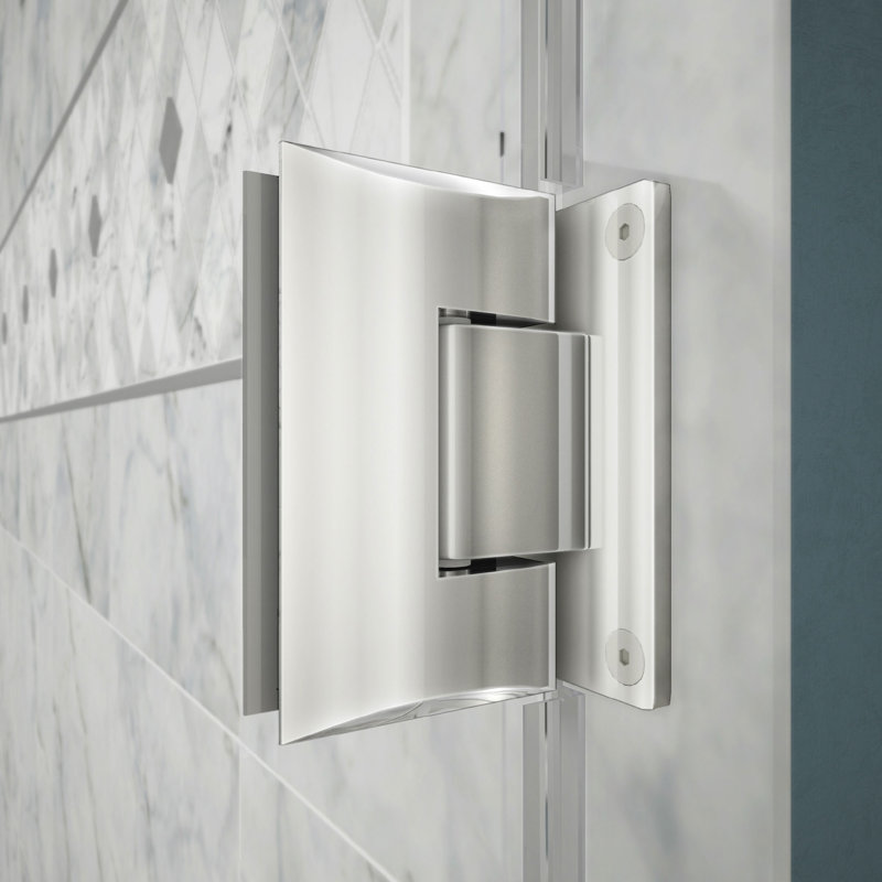Unidoor 49" Black Frameless Hinged Shower Door with Clear Glass
