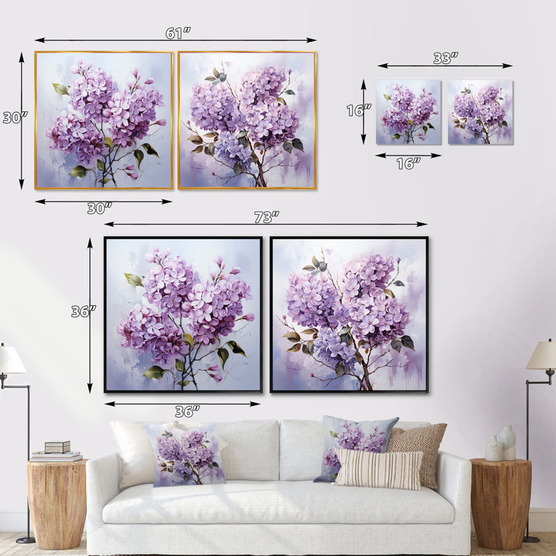 Ensemble de 2 mini-lilas Minimalist Elegance Dreamscape, Cadre flottant noir, H 16 po x l 33 po