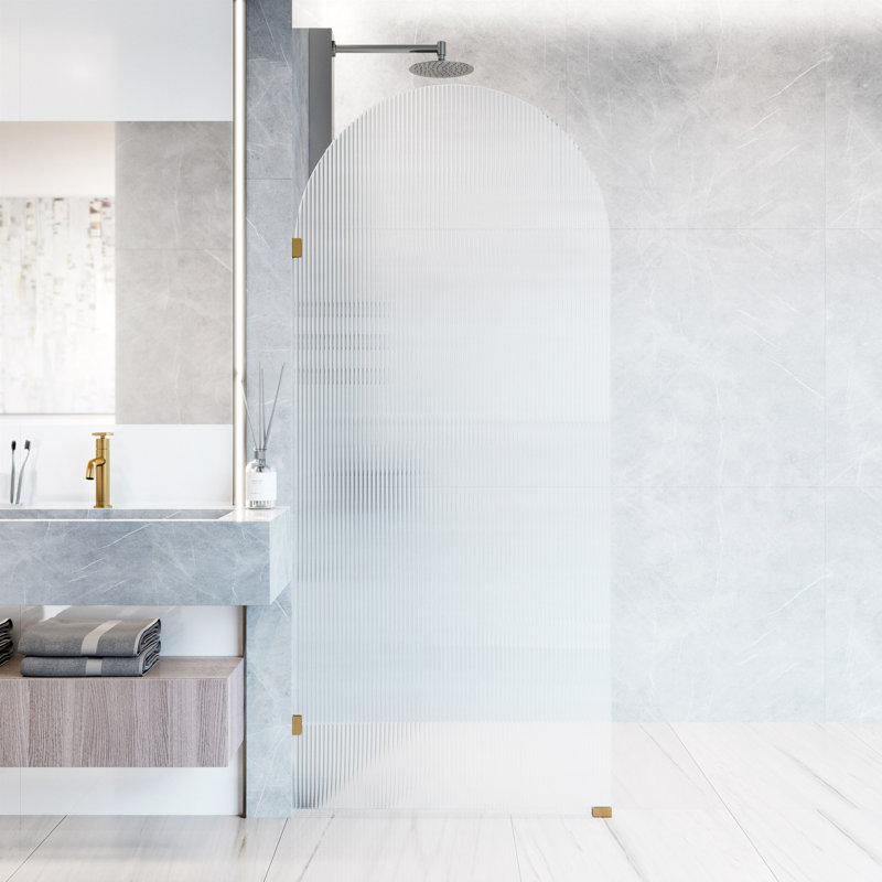 Arden 34" W x 78" H Frameless Fixed Shower Screen with 3/8" Glass, Matte Brushed Gold Fluted
