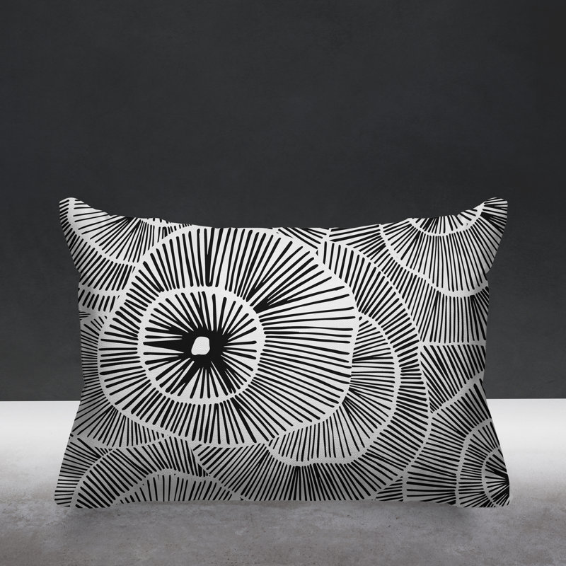 Coussin intérieur / extérieur Abstract Floral Burst, Noir