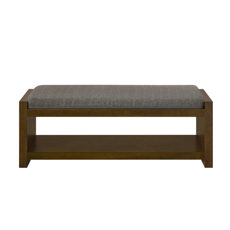 47" Accent Bench With Lower Shelf Shoe Rack, Padded Seating Bench For Living Room, Modern Compact Bed End Bench With Storage For Bedroom Seating, Removable Cushion, Brown, 47"W-Granite