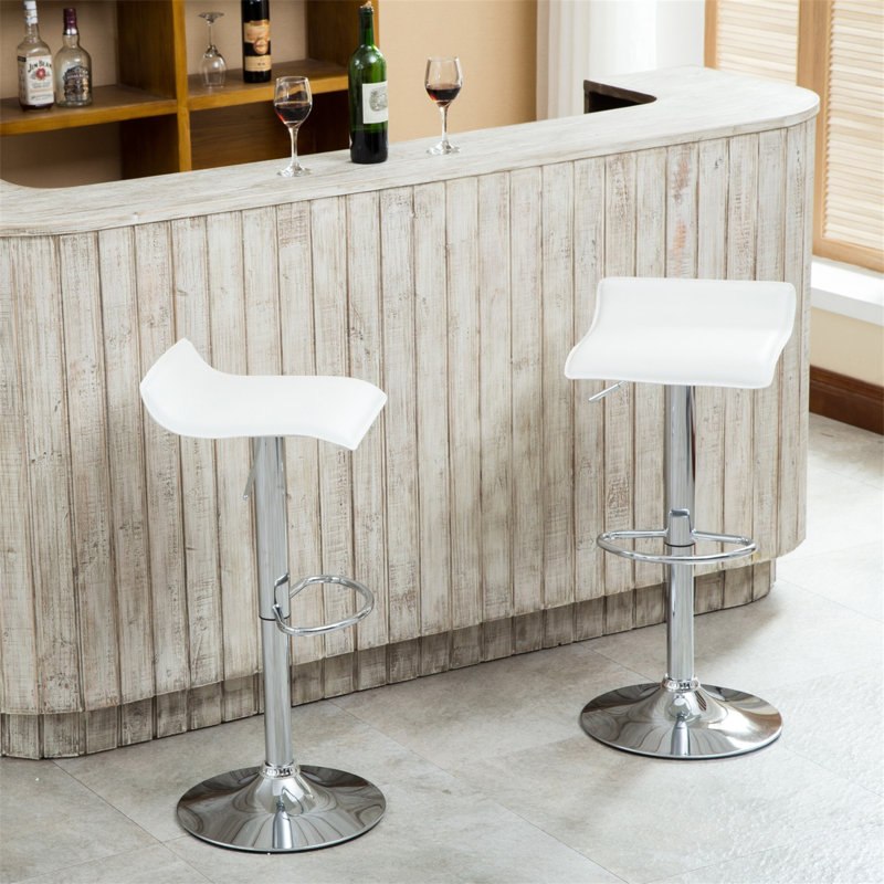 Contemporary Chrome Air Lift Adjustable Swivel Stools With White Seat, Set Of 2, White