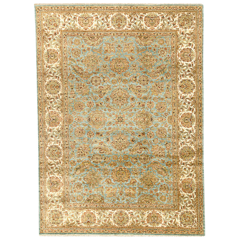Tapis bleu et ivoire de haute qualité noué à la main