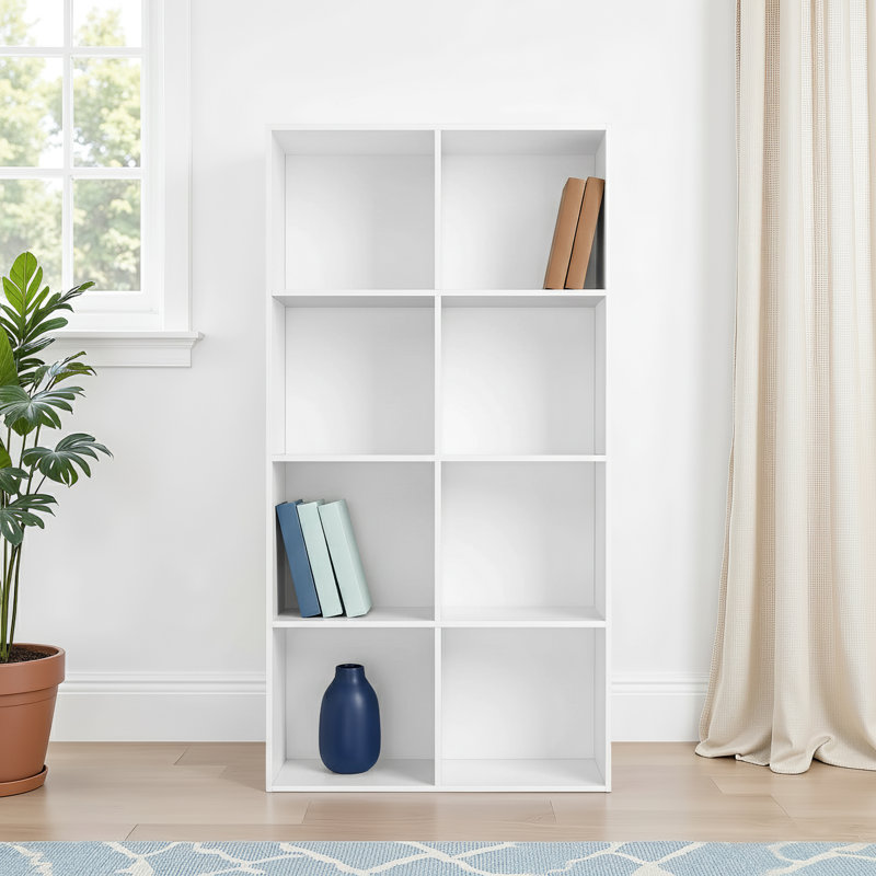 Lakrisha 4-Tier Cube Bookcase with Finished Back, White