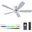 Ventilateurs de plafond avec lumières, ventilateur de plafond à profil bas RVB 54 pouces avec lumière et télécommande, à intensité variable, moteur à courant continu réversible, silencieux, 6 vitesses, ventilateur de plafond encastré pour le sal-672419687-672419685