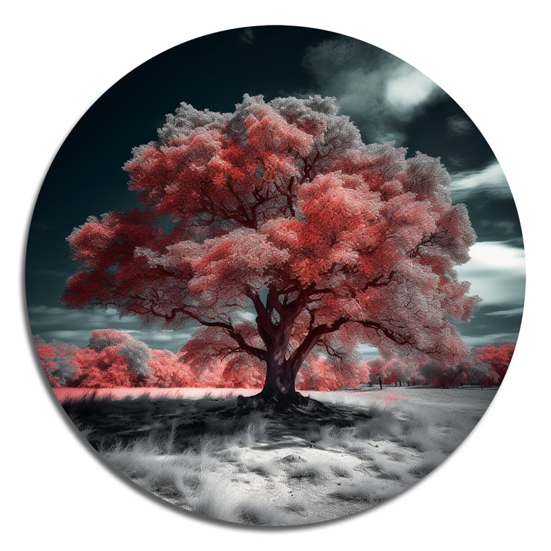 Ophion Red Tree Winter Haven sur impression sur métal, H 23 po x l 23 po x P 1 po