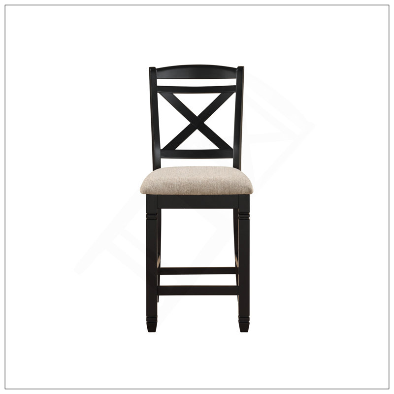 Ensemble de 2 chaises à hauteur de comptoir de style transitionnel en bois au fini noir avec sièges en tissu beige pour les salles à manger modernes
