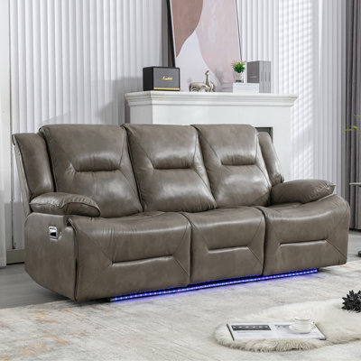 Fauteuil inclinable manuel 3 places avec bande lumineuse à DEL et 2 porte-gobelets intégrés pour le salon