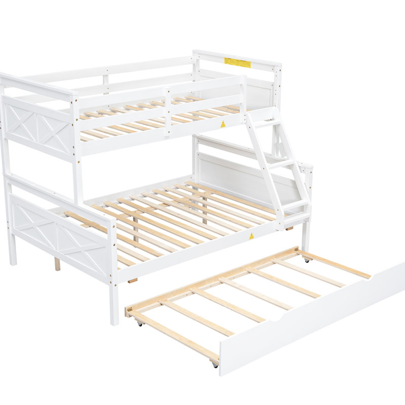 Lit simple superposé au-dessus d'un lit double blanc avec construction sécuritaire et lit gigogne - Mobilier de chambre à coucher confortable et peu encombrant