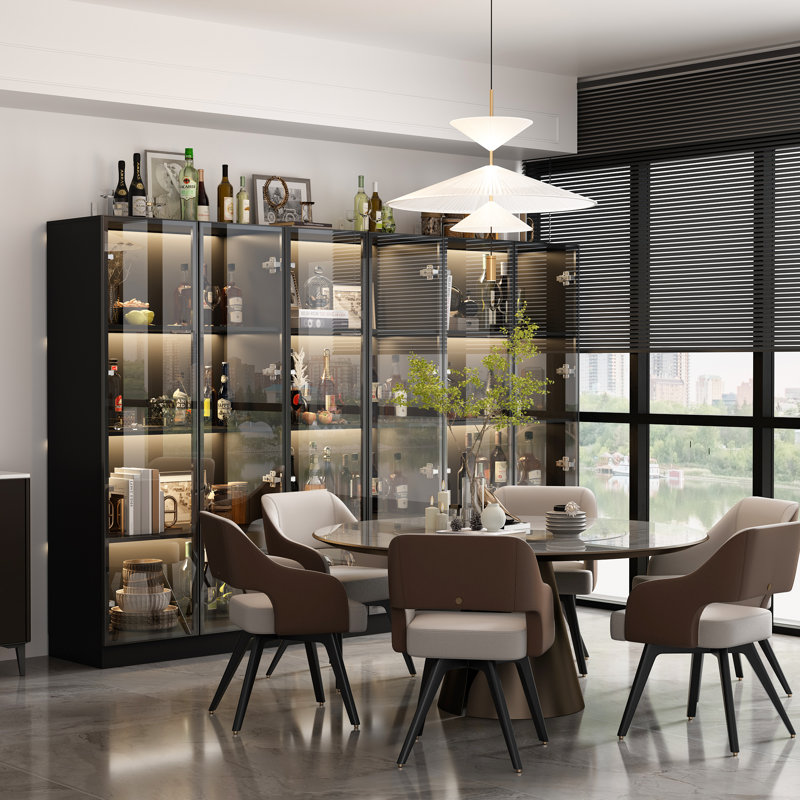 Lighted Wood and Glass Dining Cabinet, Black