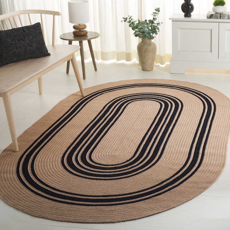 Tapis rayé en jute tissé à la main Hielm, Ovale 5 pi x 8 pi