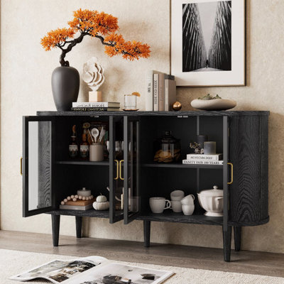 Buffet Kiran avec portes en verre et tablettes réglables