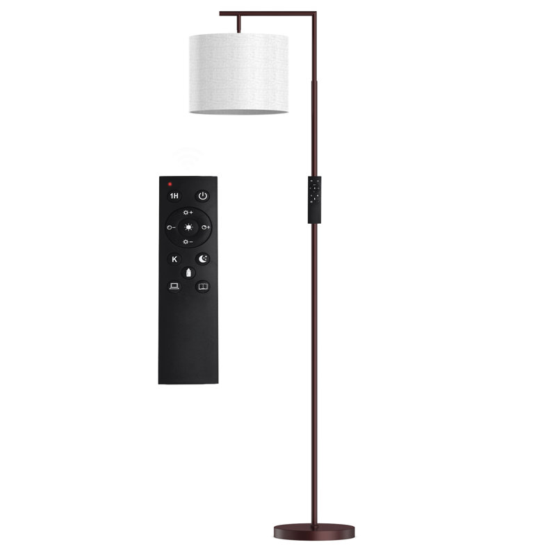 Haileyville 64'' Arched Floor Lamp with Remote Control and Bulb Included, Brown