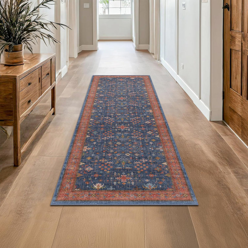Tapis de cuisine lavables antidérapants, Bleu / Terre cuite, Tapis de couloir 2 pi x 5 pi