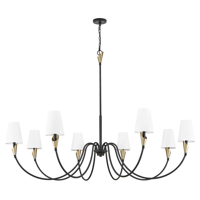 Lustre moderne Elvin, Noir mat / Or, H 45 po x l 65 po x P 65 po, 8 lumières