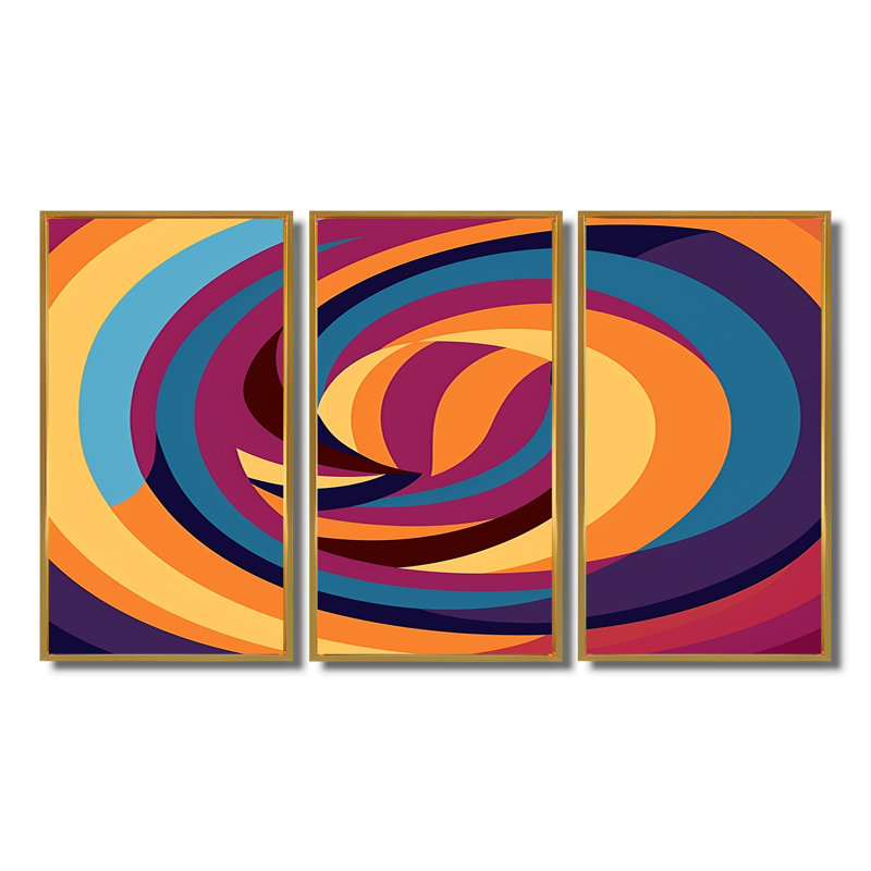 Ensemble de salon Cyerra - Art mural abstrait en spirale, Cadre flottant doré, H 40 po x l 60 po x P 1 po