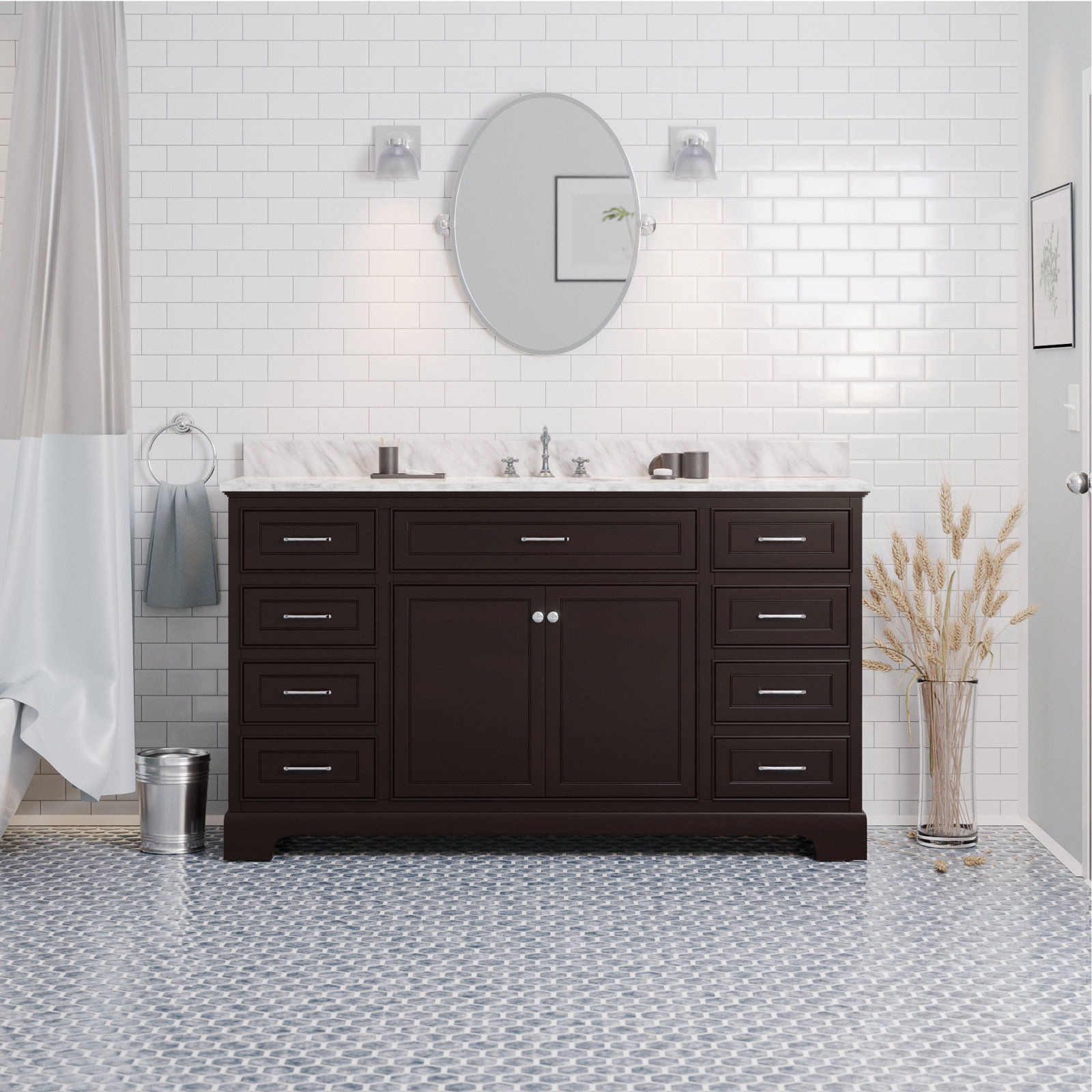 Ronnie 60'' Single Bathroom Vanity, Chocolate, Carrara Marble