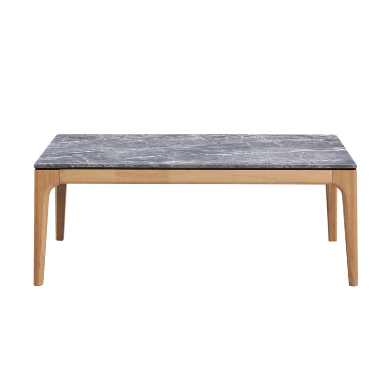 Table basse rectangulaire à plateau en faux marbre gris et chêne clair