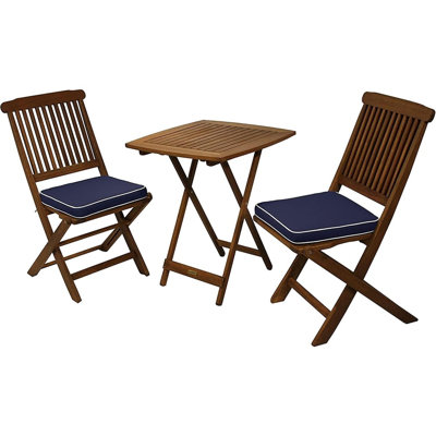 Outdoor Interiors Eucalyptus Wood 3-Piece Square Foldable Bistro...