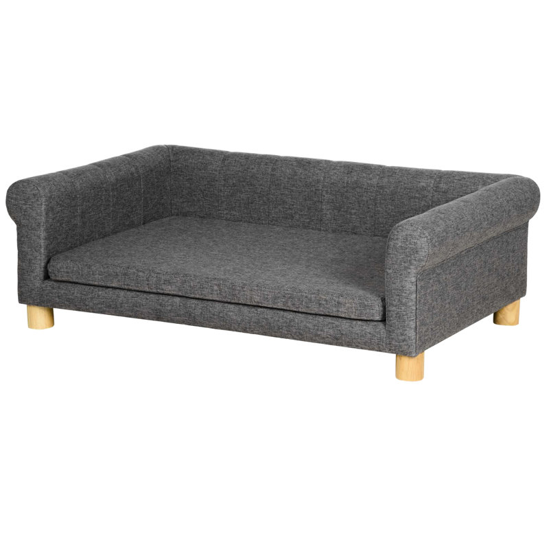 Lit surélevé pour animaux de compagnie, gris foncé pour chiens de taille moyenne à grande, coussin amovible, doublure douce et de soutien, race de lit pour chien, faux lin respirant, coussin de siège