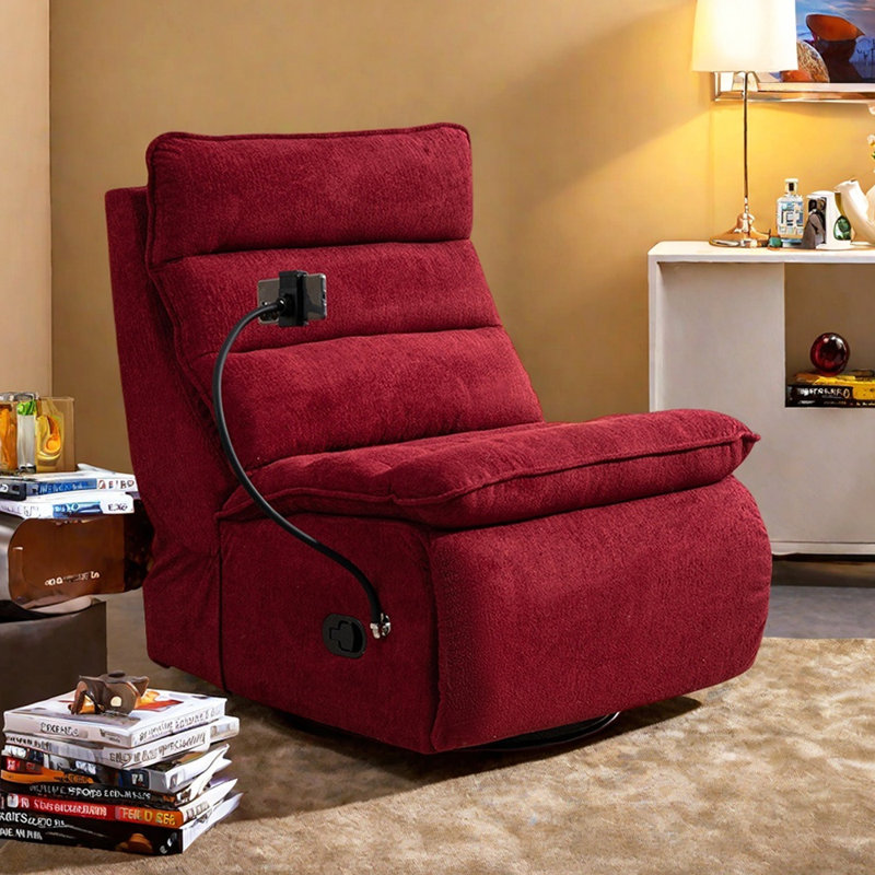 Simple Modern Swivel Recliner with Phone Holder, Red