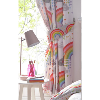 Lucille Happy Rainbow Kids Pencil Pleat Room Darkening Curtains (Set of 2)