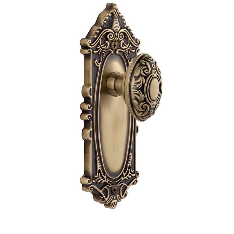 Grandeur Grande Victorian Plate Single Dummy with Grande Victorian Door Knob, Vintage Brass