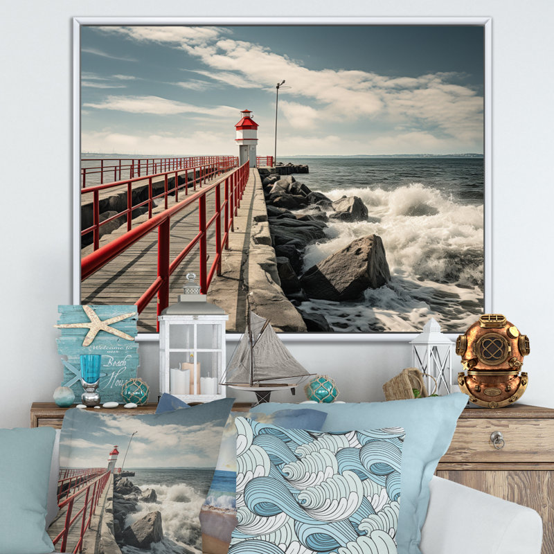 Pier Whispering Waves II - Coastal Pier Wall Decor, Cadre flottant blanc, H 34 po x l 44 po x P 1,5 po