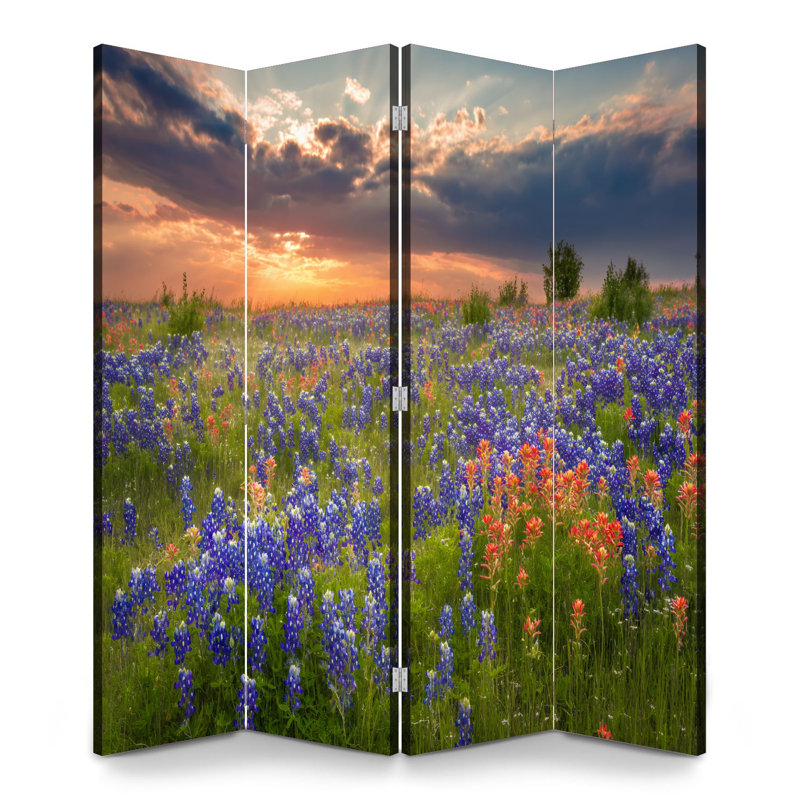 Cloison pliante 4 panneaux Royal Texas Bluebonnets Indian Paintbrush Wildflower Field, H 71 po x l 64 po x P 1 po, 4