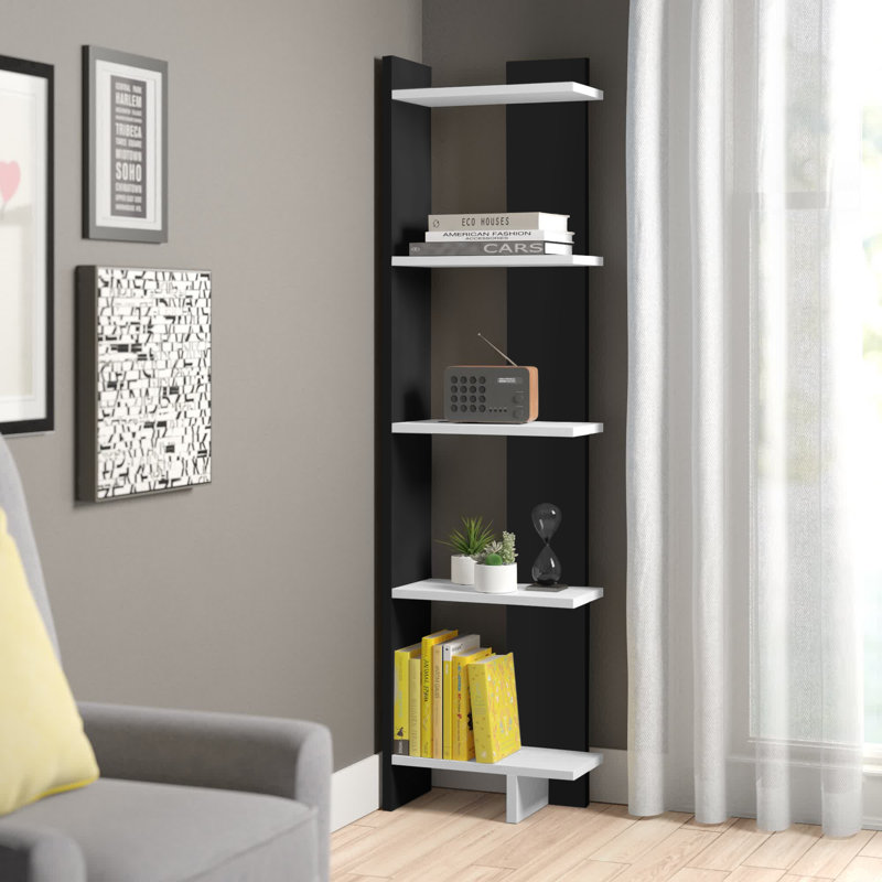 Alice 170cm H x 45cm W x 22.cm D Corner Bookcase Bookshelf Shelving Unit, Black/White