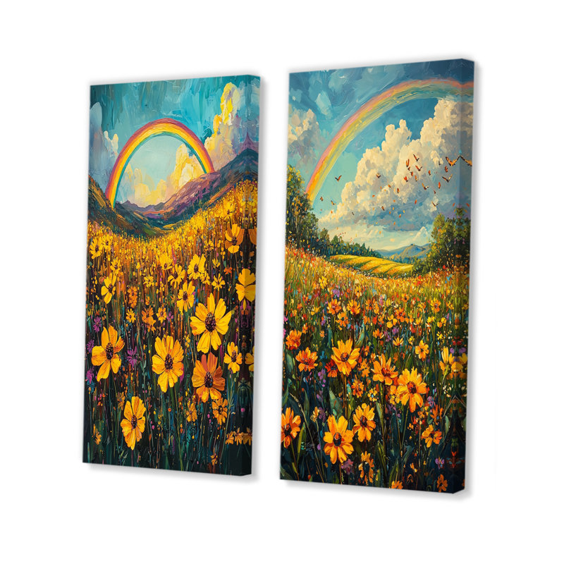 Rainbow Over The Meadow I - Collection d'art sur toile 2 panneaux, H 28 po x l 25 po, Toile tendue