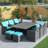 Jarhia 10 - Person Wicker Patio Dining Set with Rectangular Table , Cushions Included-71663841-72041103
