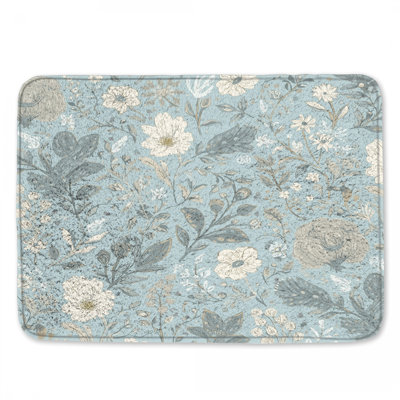 Blue Floral Pattern Bath Mat