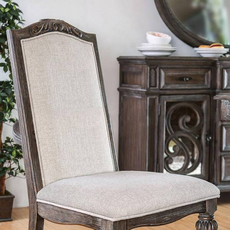 Chaise d'appoint rembourrée en bois naturel avec incrustations en bois naturel de style rustique et ton ivoire