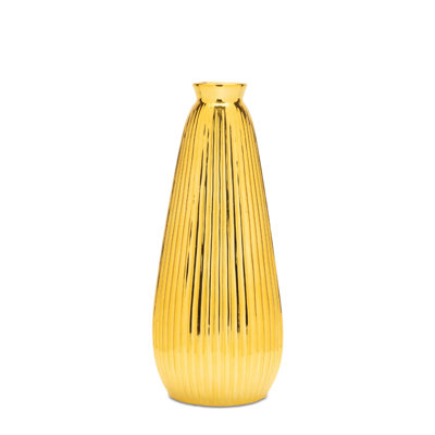 Ribbed Metallic Ceramic Vase