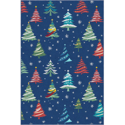 Christmas Tree Non-Slip Washable Low Pile Area Rug, Holiday Decor Living Room Rug