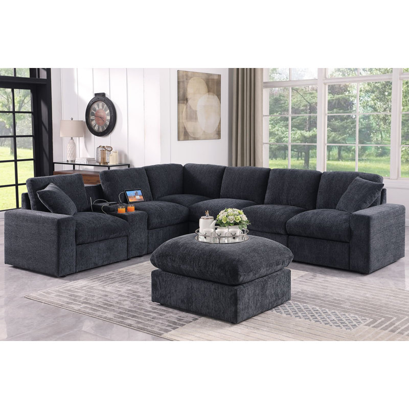 Lindale Piece Upholstered Corner Sectional, Dark Gray Chenille