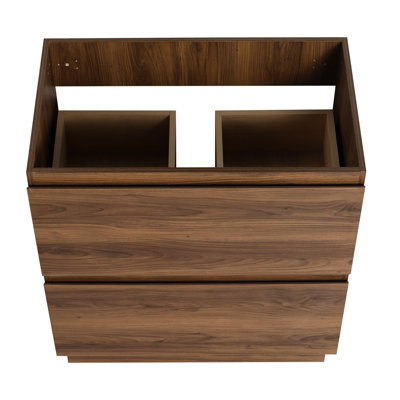 Meuble-lavabo de salle de bain 30 po sans lavabo, armoire encastrée moderne à deux tiroirs, bois d'ingénierie, brun, lavabo de qualité, rangement élégant et fonctionnel autoportant
