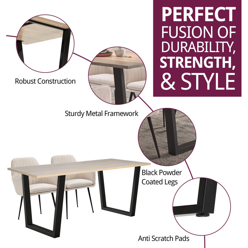 80cm Rectangular Dining Set with Upholstered Chairs, 77cm H x 180cm W x 80cm D, 5 Pieces: Table, 4 Chairs, Beige