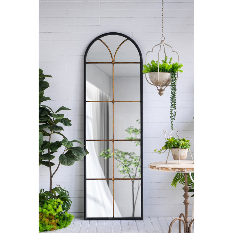 Arched Floor Mirror, 23.5X74.5", Black And Gold, , Perfect For Living Areas, Adds Style To Room 74.5 - Inch Design, Complements Interior Styles, Brightens Up Space