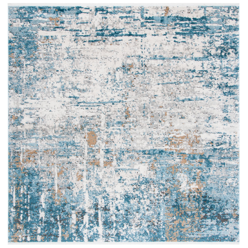 Tapis gris / bleu Hartigan, Carré 6 pi 7 po