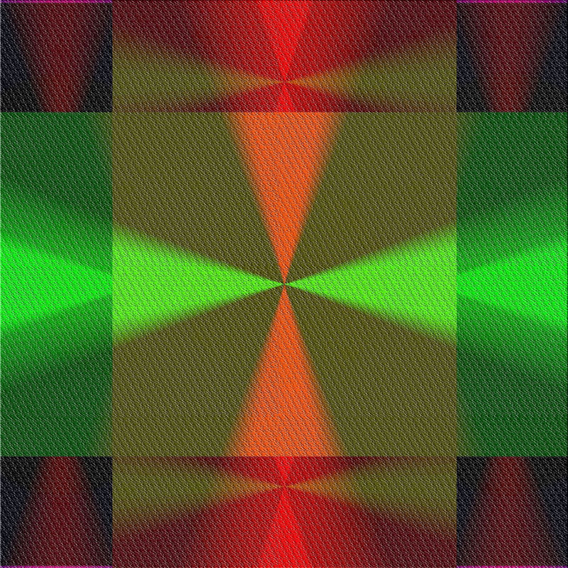 Tapis vert/rouge/orange à motifs, Carré 8 pi
